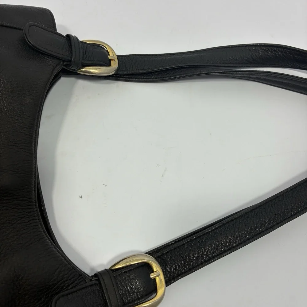 VTG A. Giannetti Genuine Leather Black Shoulder Tote Bag Gold Hardware Purse Y2K